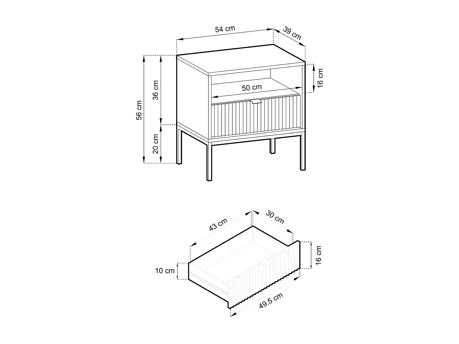 Comodino – con cassetto – Effetto rovere – 54 cm – VELLORE