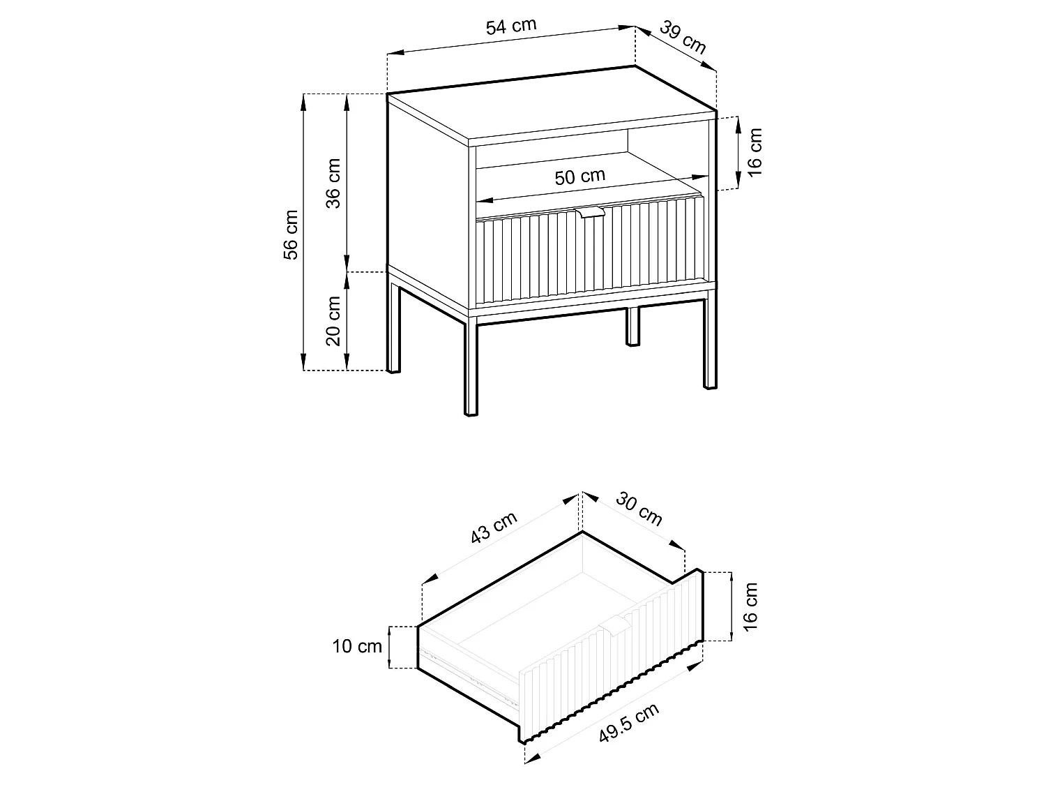 Table de chevet – avec tiroir – aspect chêne – 54 cm – VELLORE