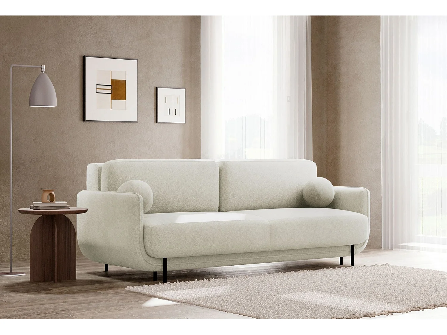Canapé convertible 3 places – tissu texturé – crème – OVALS