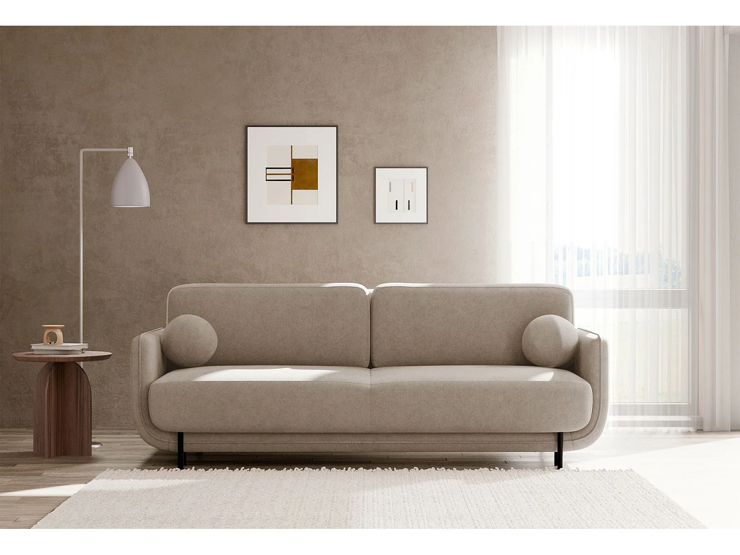 3-Sitzer Schlafsofa – Strukturstoff – Beige – OVALS