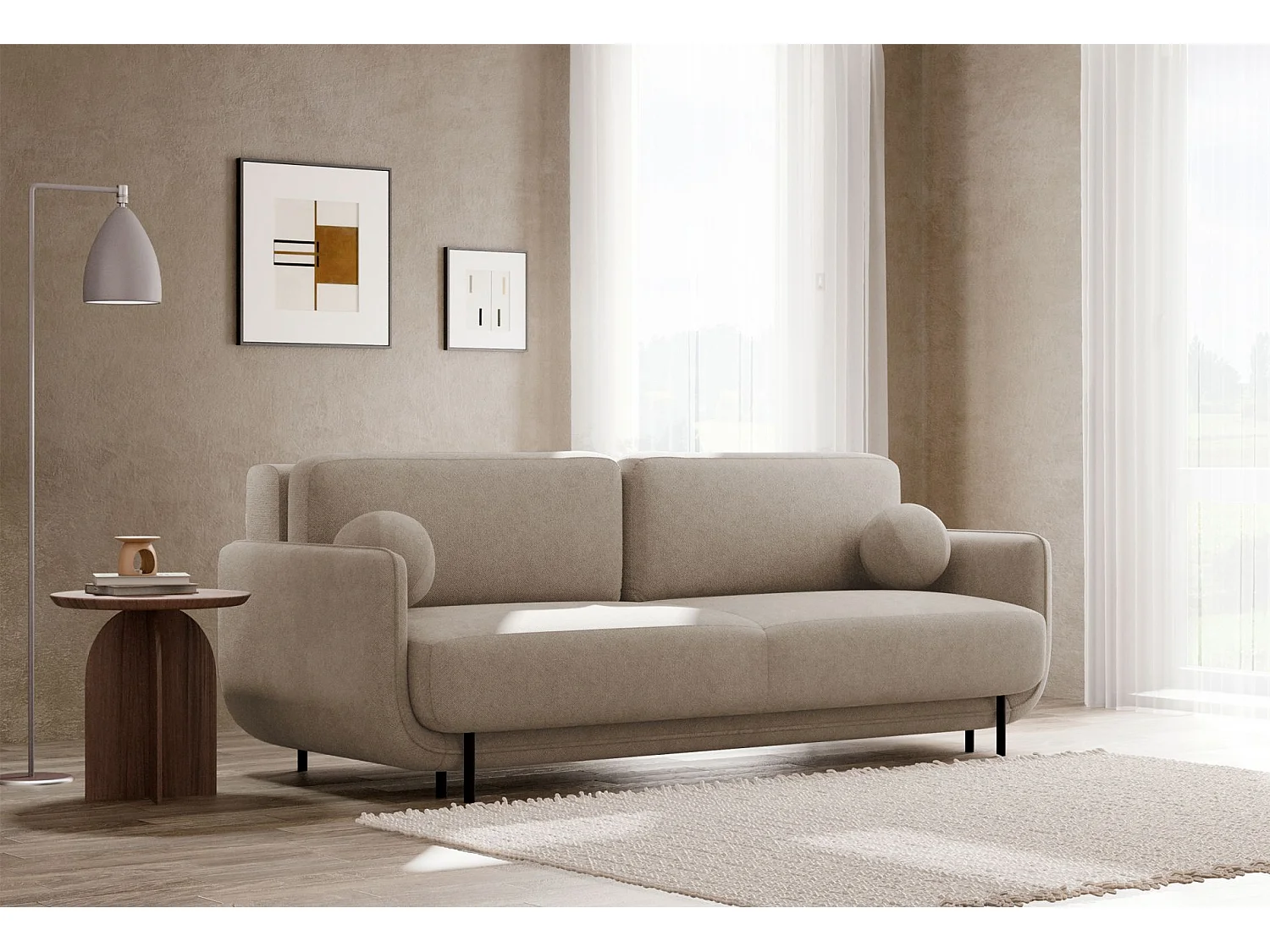 3-Sitzer Schlafsofa – Strukturstoff – Beige – OVALS