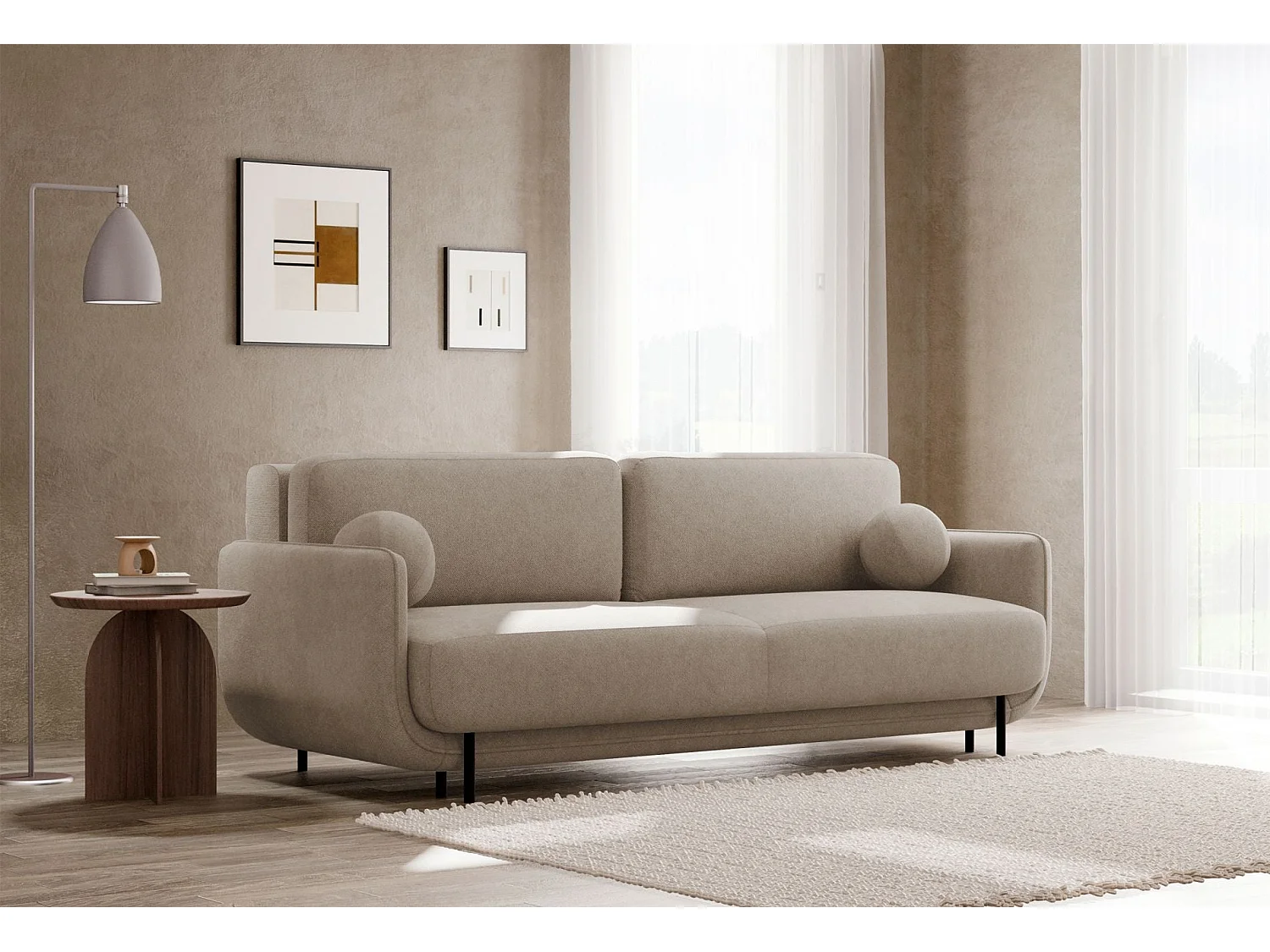 Canapé convertible 3 places – tissu texturé – beige – OVALS