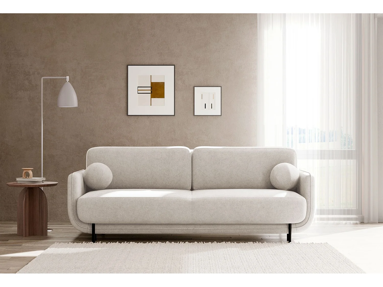 3-Sitzer Schlafsofa – Strukturstoff – Hellbeige – OVALS