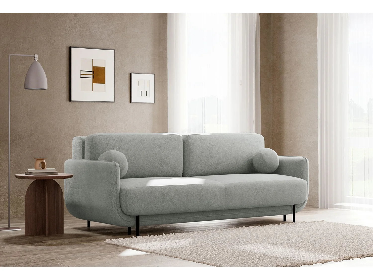3-Sitzer Schlafsofa – Strukturstoff – Hellgrau – OVALS