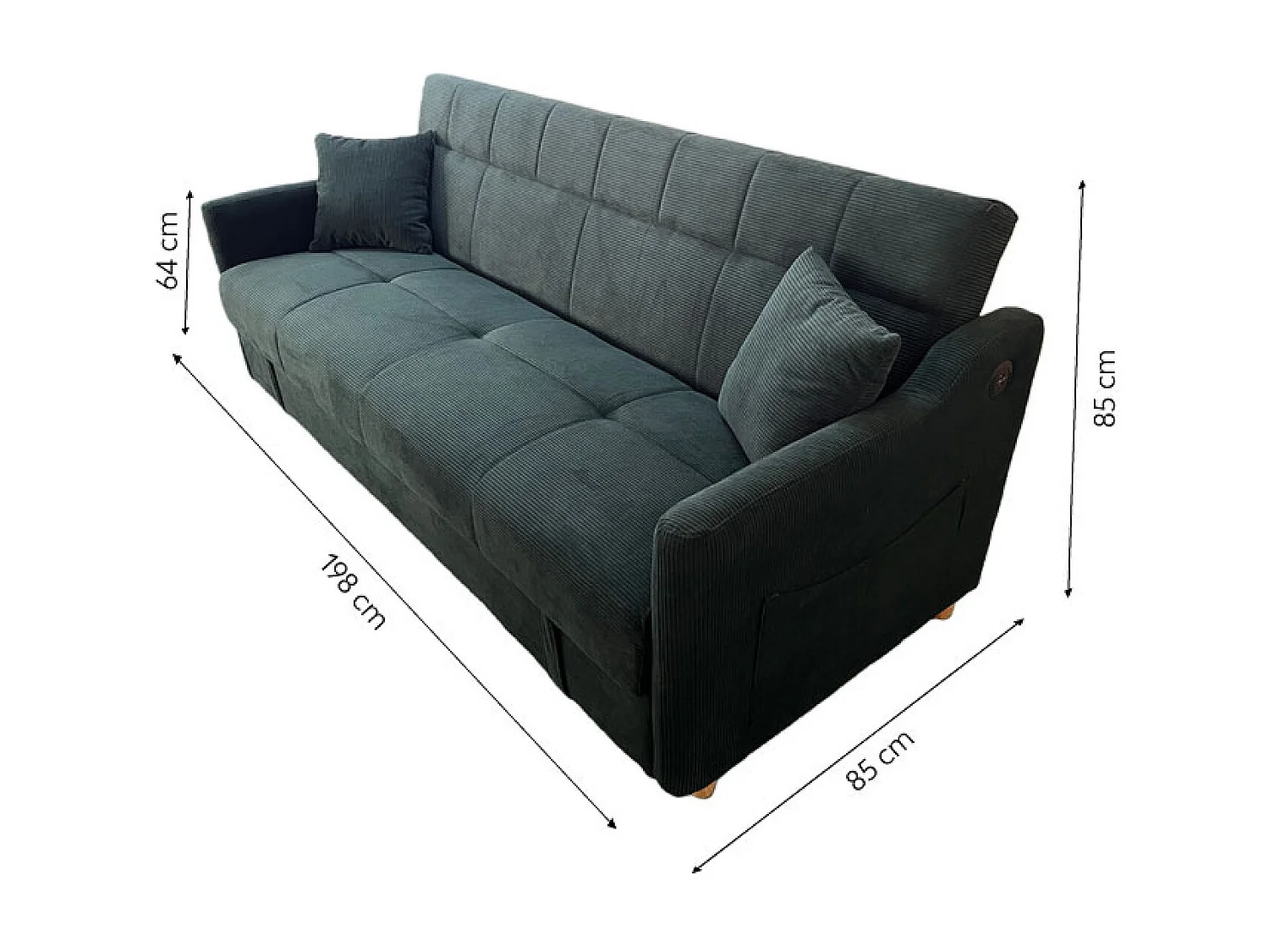 Canapé convertible avec coffre en velours côtelé vert 3 places ADARE