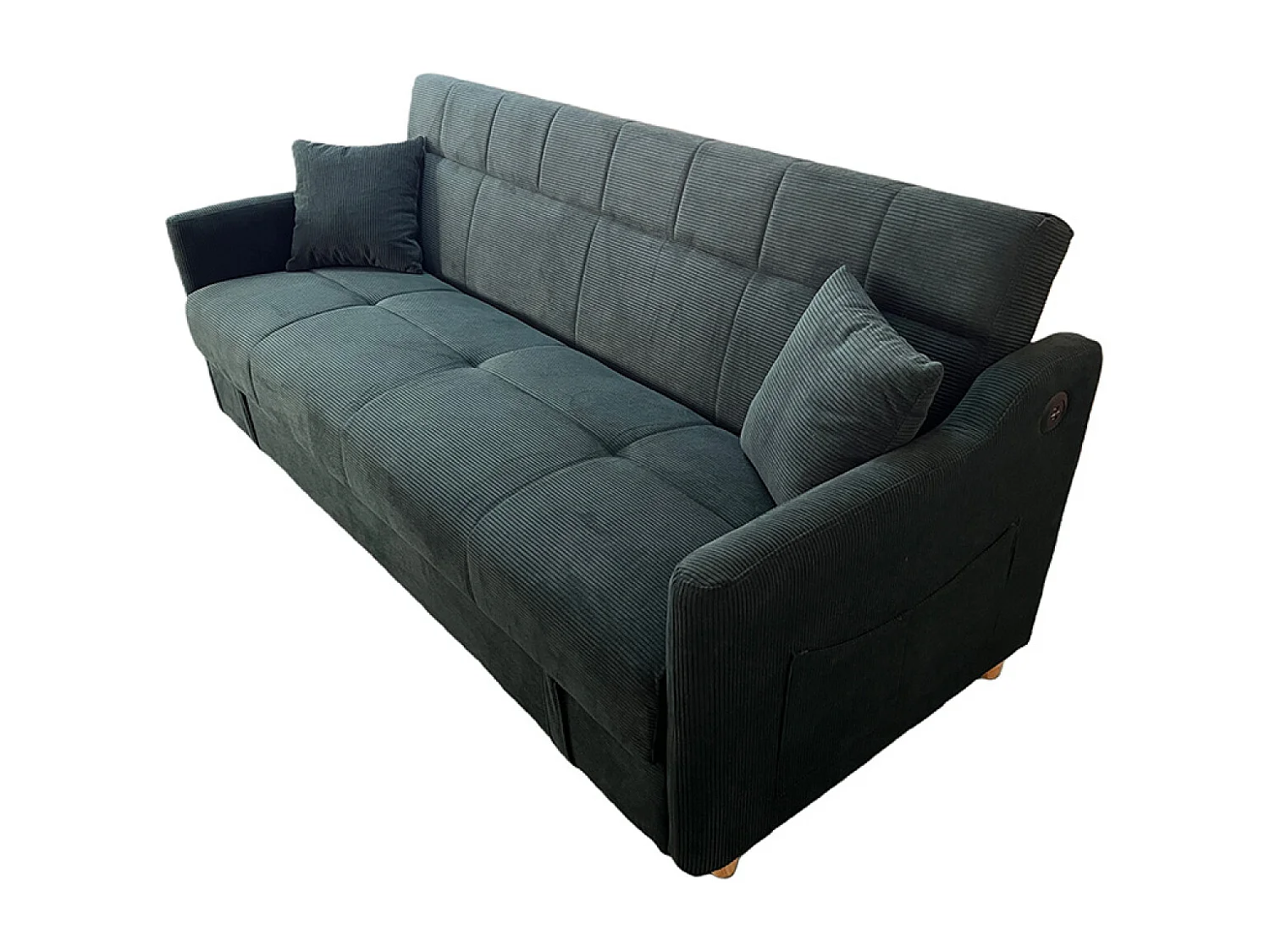 Canapé convertible avec coffre en velours côtelé vert 3 places ADARE