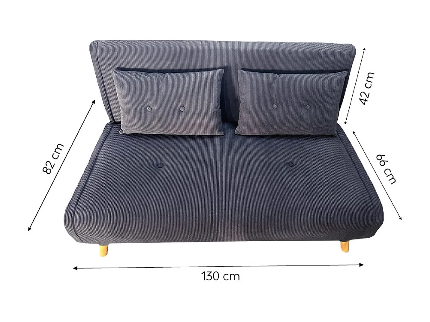Canapé convertible en velours côtelé gris 2 places ENNIS
