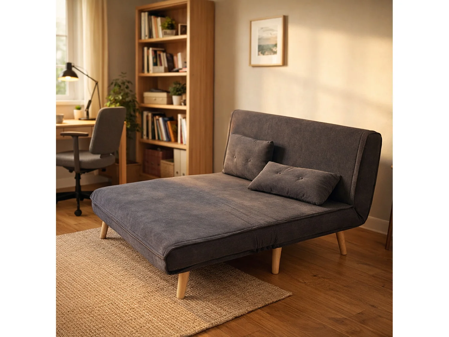 Canapé convertible en velours côtelé gris 2 places ENNIS