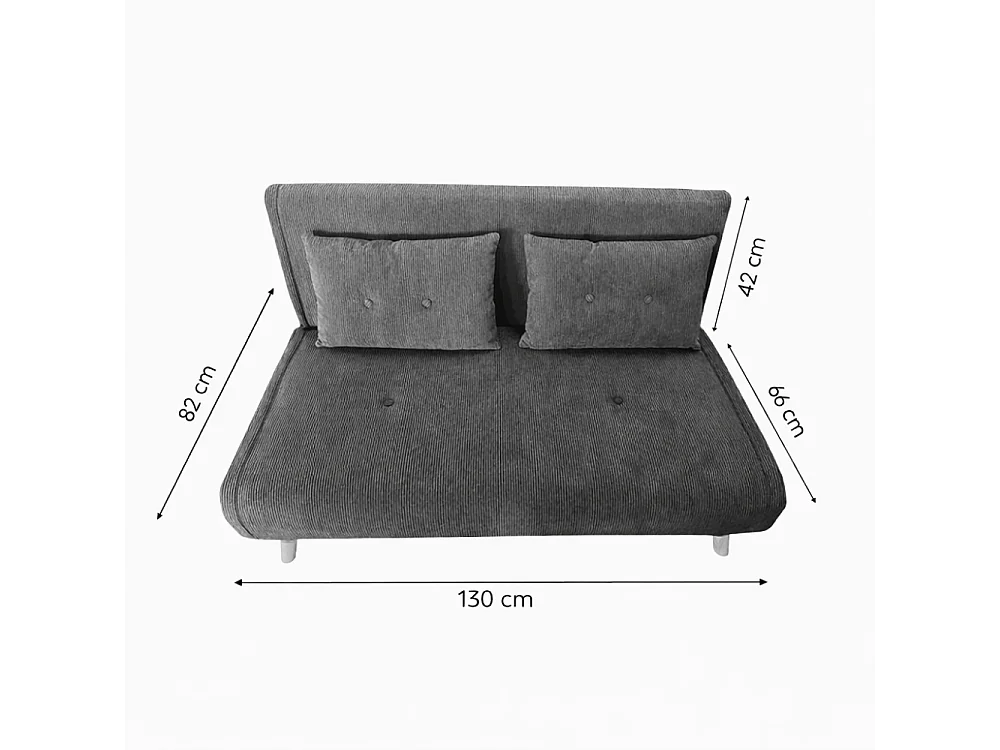 Canapé convertible en velours côtelé gris 2 places ENNIS