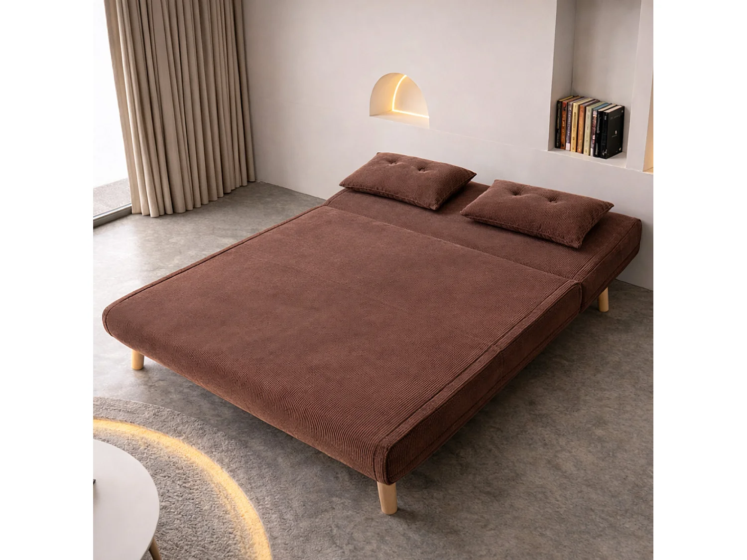 Canapé convertible en velours côtelé chccolat 2 places ENNIS