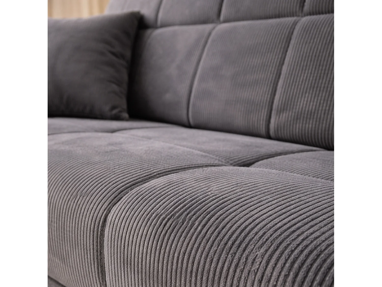 Canapé convertible avec coffre en velours côtelé gris 3 places ADARE