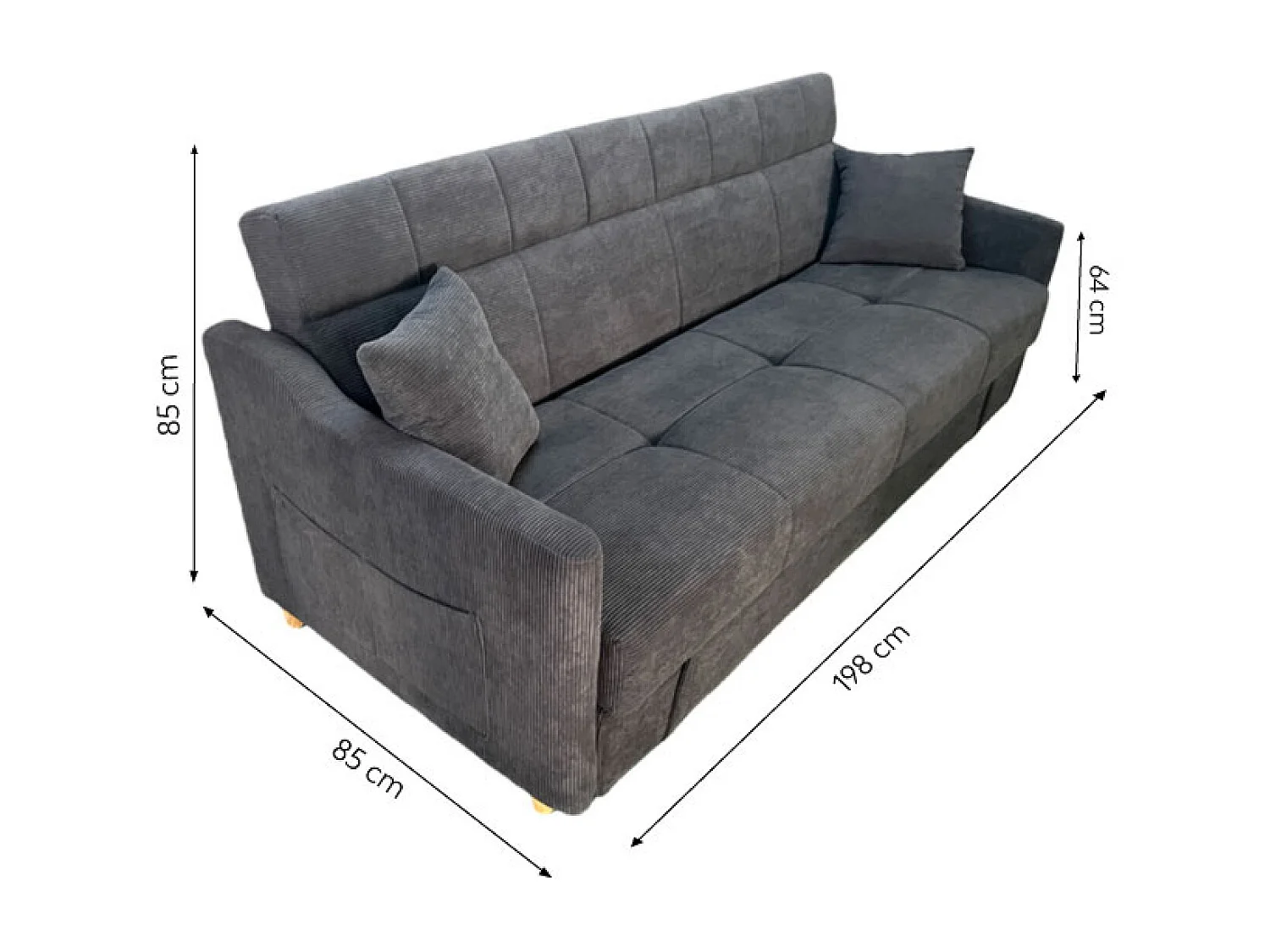 Canapé convertible avec coffre en velours côtelé gris 3 places ADARE