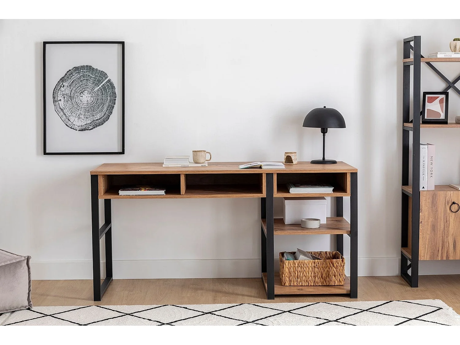 "Emro" Träskrivbord med Förvaring - Industriell Stil - Brun - 150 x 58 x 75 cm