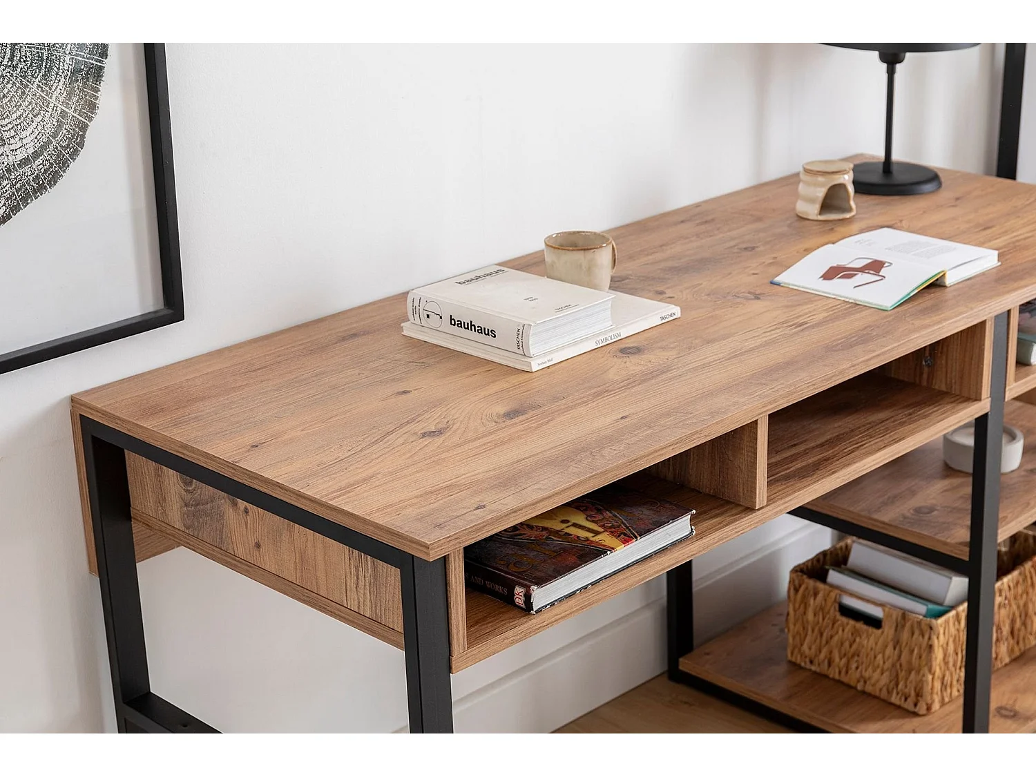 "Emro" Träskrivbord med Förvaring - Industriell Stil - Brun - 150 x 58 x 75 cm