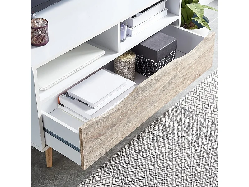 Meuble tv BELA blanc et effet chêne 90cm