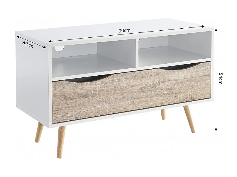 Meuble tv BELA blanc et effet chêne 90cm