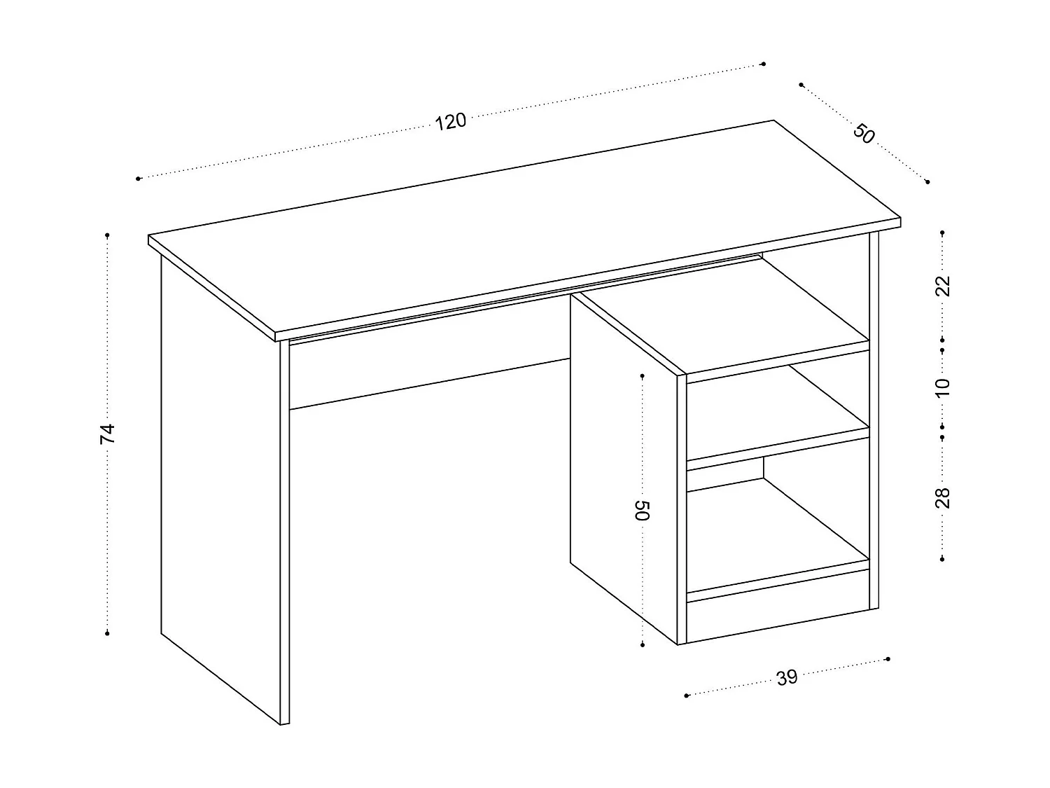 Bureau en bois "Bahar" - 120 x 50 x 74 cm - Blanc