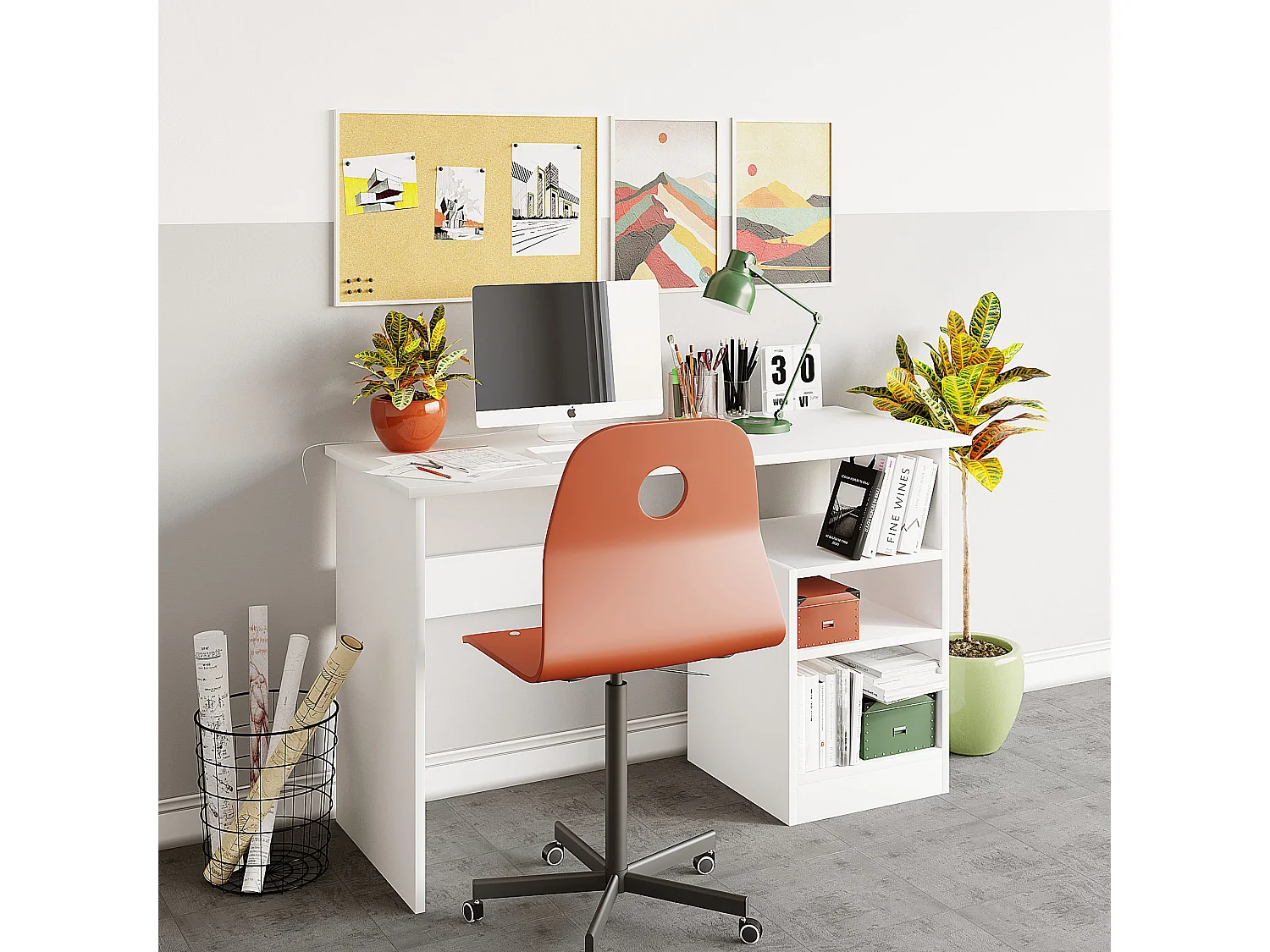 Bureau en bois "Bahar" - 120 x 50 x 74 cm - Blanc