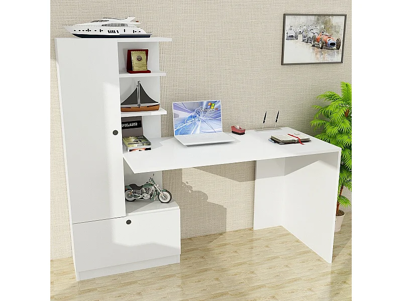 Bureau en bois "Domingos" - 149 x 61 x 73 cm - Blanc