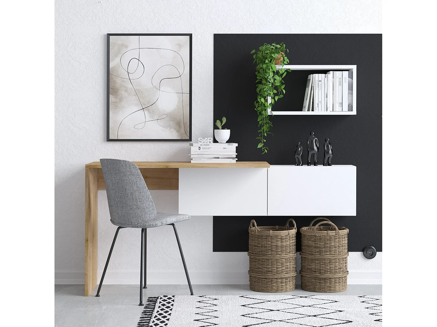 Bureau en bois "Tiff" - 145 x 45 x 74 cm - Chêne blanc