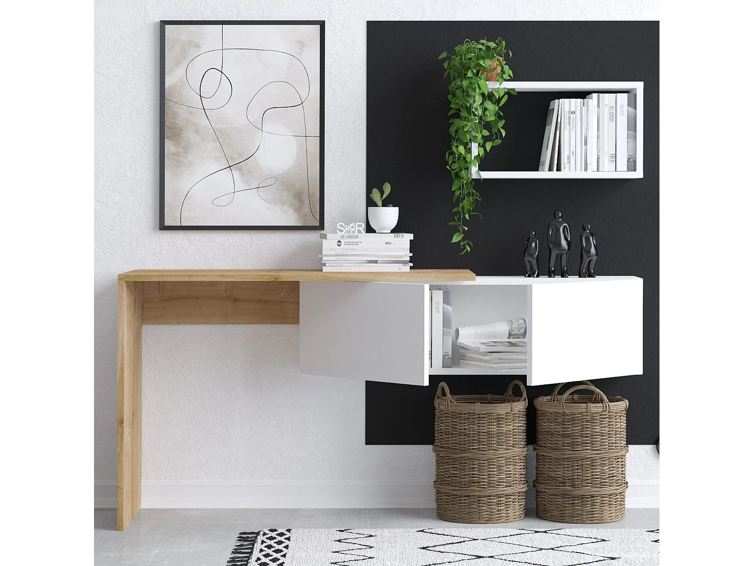 Bureau en bois "Tiff" - 145 x 45 x 74 cm - Chêne blanc