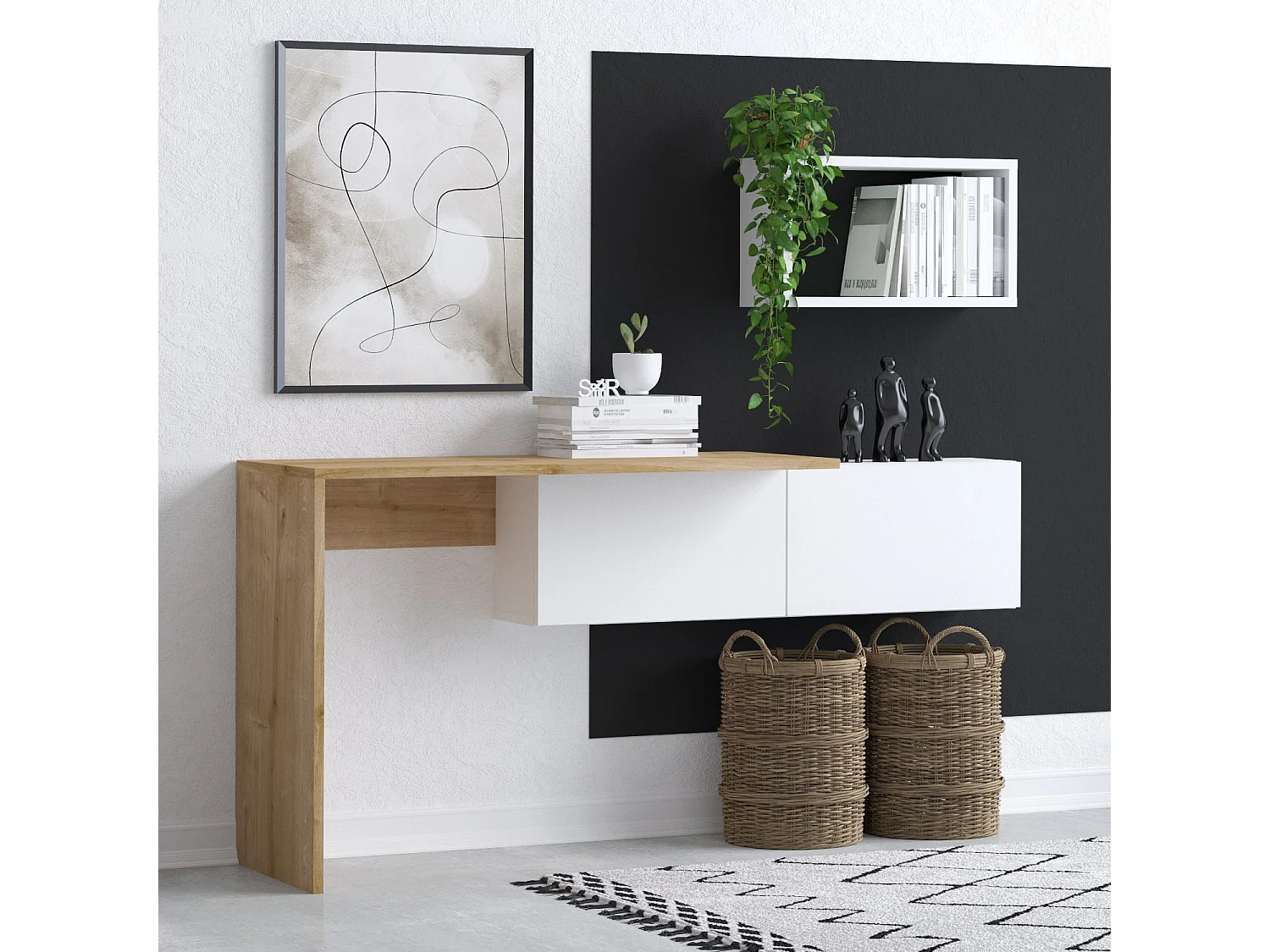 Bureau en bois "Tiff" - 145 x 45 x 74 cm - Chêne blanc