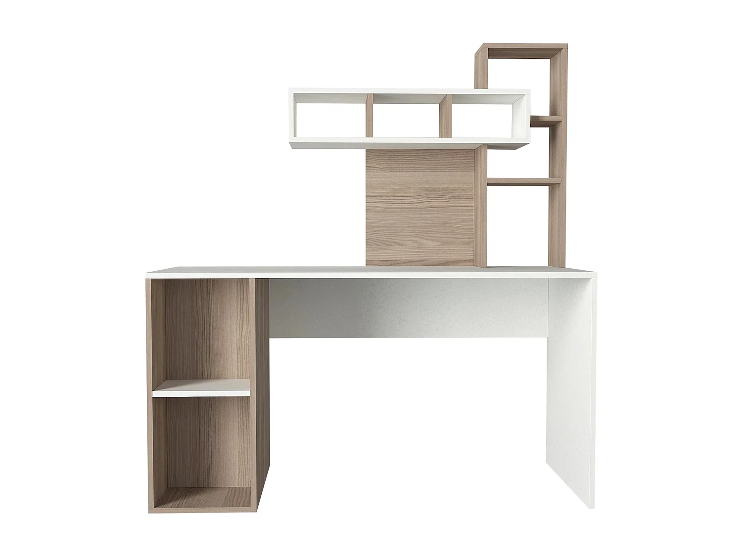 "Modernt Vitt Träskrivbord Coral med 8 Hyllor - 140 x 60 x 153 cm - Skandinavisk Stil"