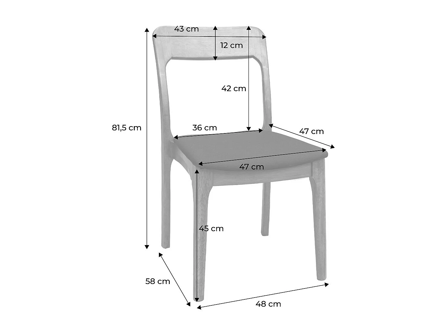 Sedia vintage in legno di gomma e tessuto, set di 2, marrone