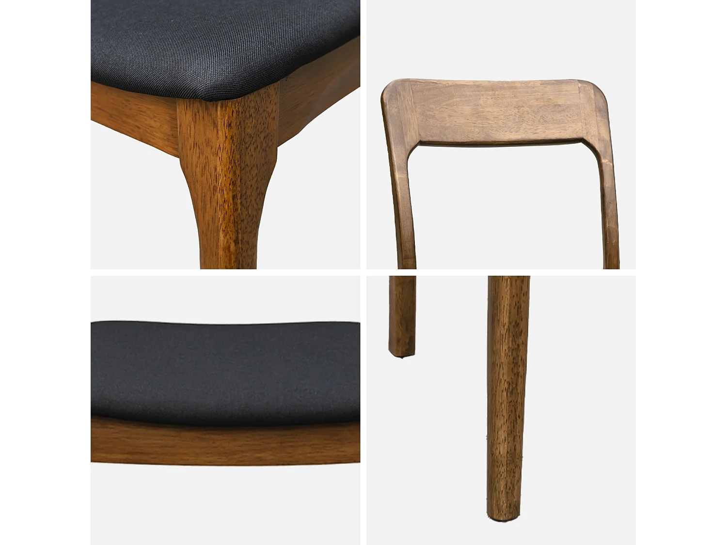 Chaise vintage en bois d'hévéa teinte noyer et tissu noir. L 48 x P 58 x H 81.5cm (Lot de 2)