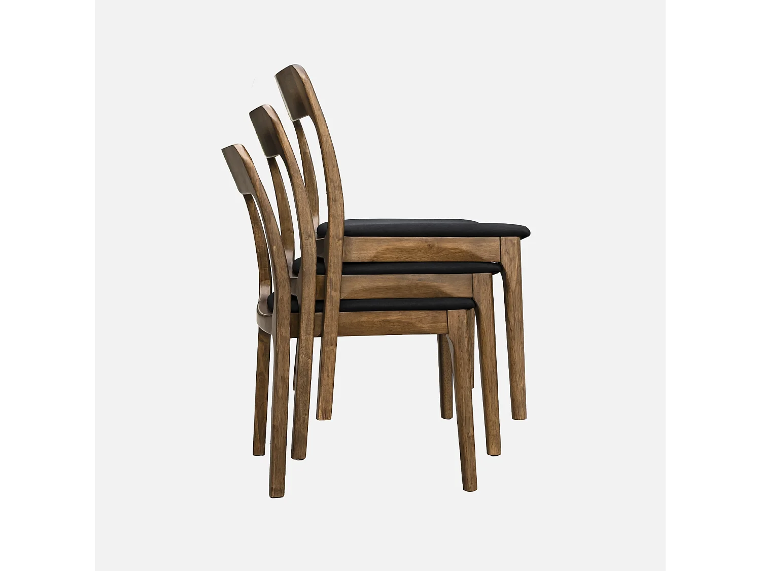 Chaise vintage en bois d'hévéa teinte noyer et tissu noir. L 48 x P 58 x H 81.5cm (Lot de 2)