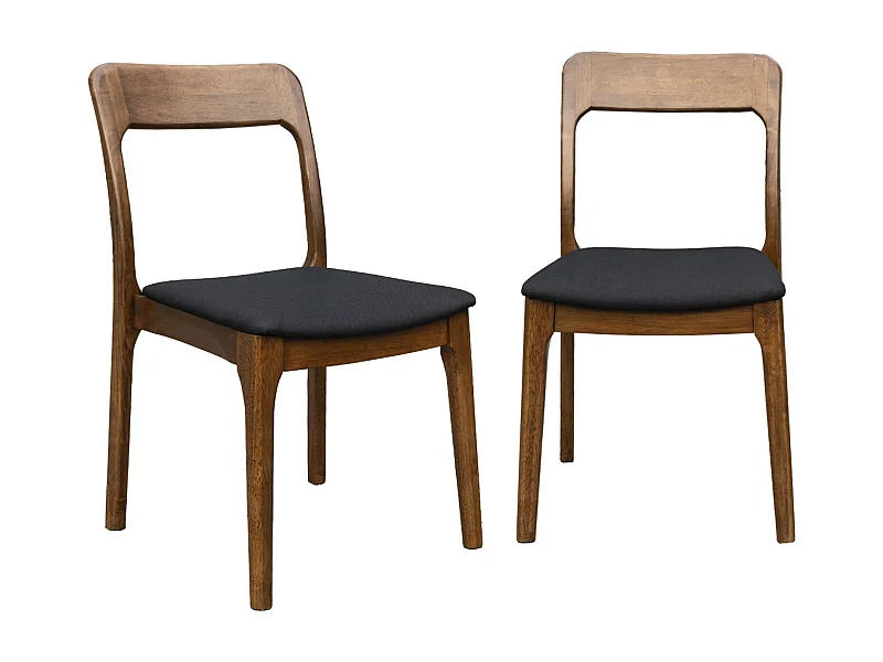 Sedia vintage in legno di gomma e tessuto, set di 2, marrone