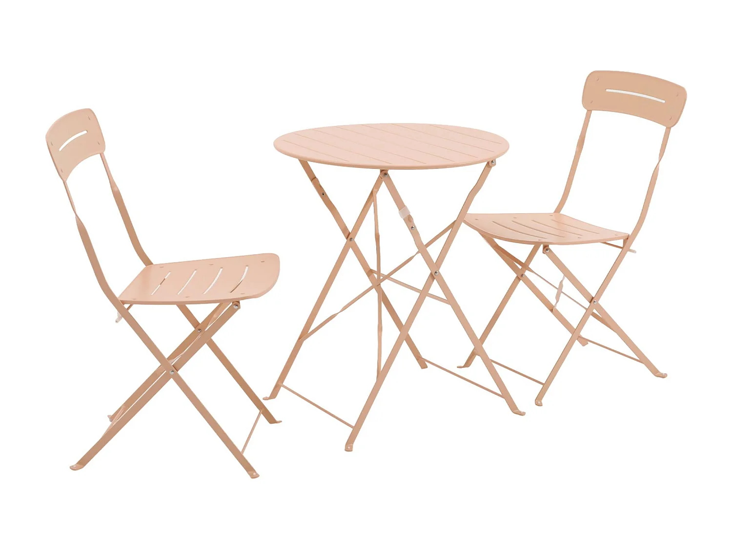 Table de jardin bistrot pliante ronde acier + 2 assises rose - Balconea