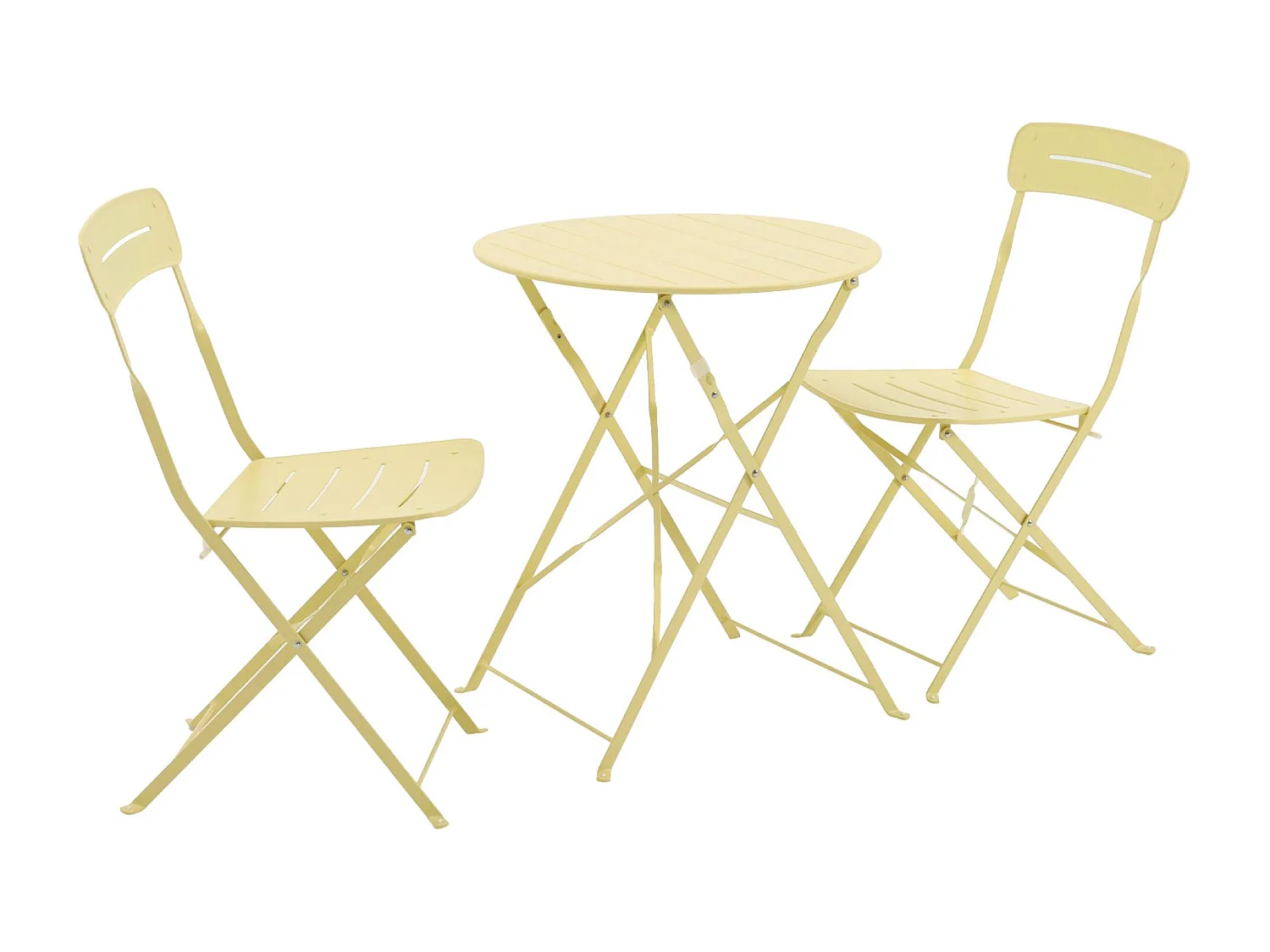 Set de jardín bistró plegable de mesa redonda de acero con 2 sillas