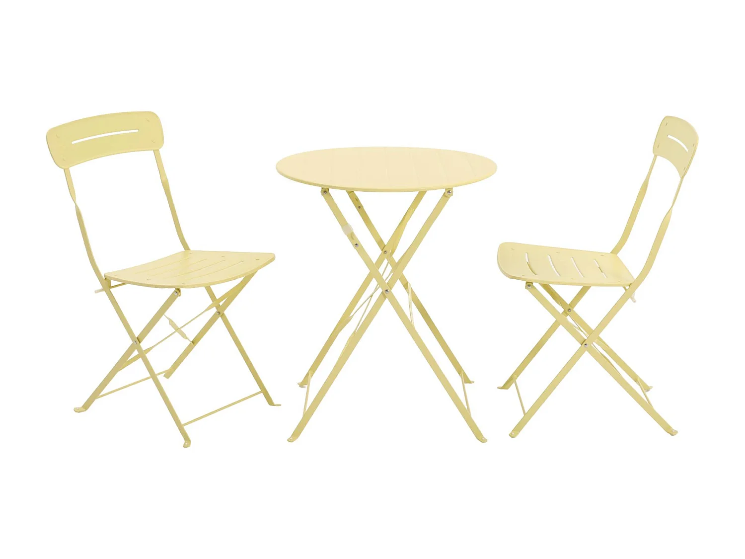 Set de jardín bistró plegable de mesa redonda de acero con 2 sillas