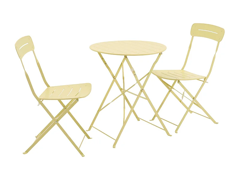 Table de jardin bistrot pliante ronde acier + 2 assises jaune - Balconea