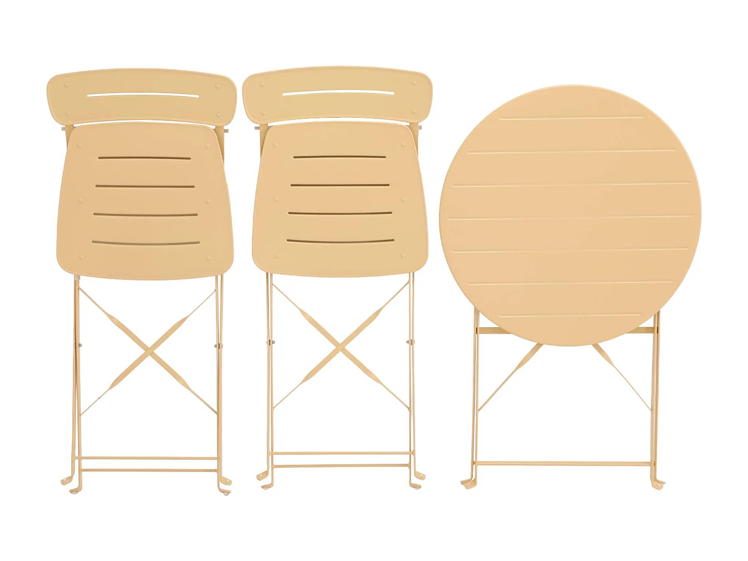 Set de jardín bistró plegable de mesa redonda de acero con 2 sillas