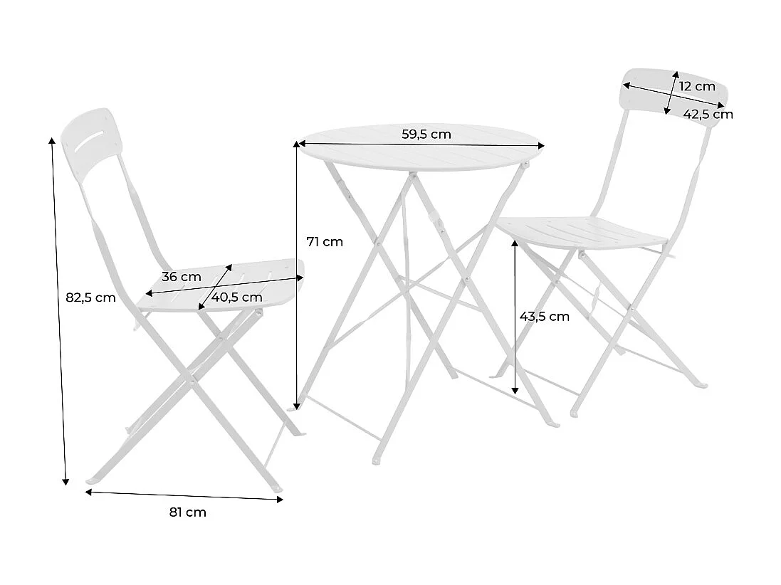Set de jardín bistró plegable de mesa redonda de acero con 2 sillas