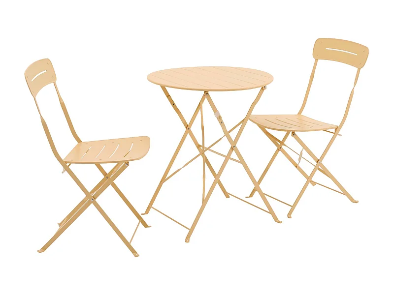 Set de jardín bistró plegable de mesa redonda de acero con 2 sillas