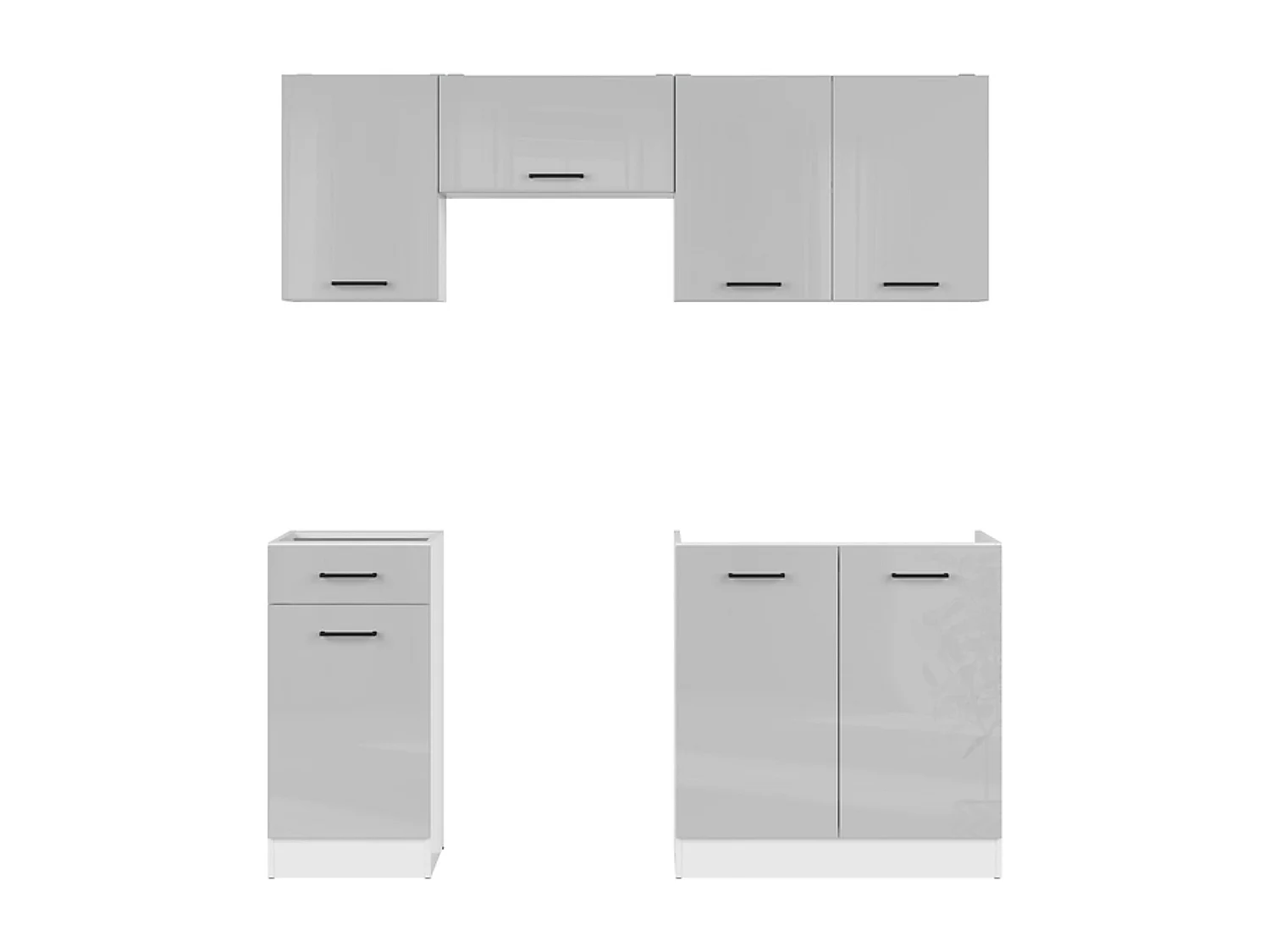 Cuisine complète 180 cm,Ensemble de meuble de cuisine coloris gris clair brillant, sans plan de travail