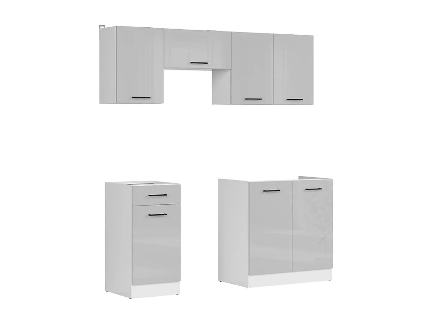 Cuisine complète 180 cm,Ensemble de meuble de cuisine coloris gris clair brillant, sans plan de travail