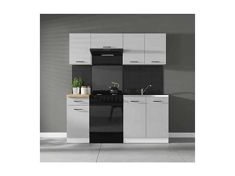 Cuisine complète 180 cm,Ensemble de meuble de cuisine coloris gris clair brillant, sans plan de travail