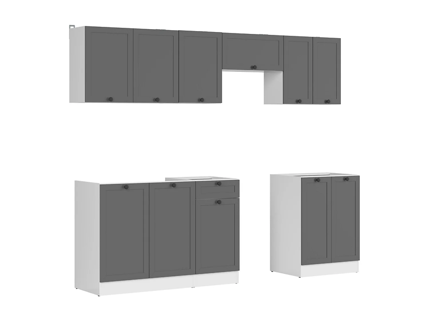 Cuisine complète 240 cm,Ensemble de meuble de cuisine coloris Gris graphite/Blanc, sans plan de travail