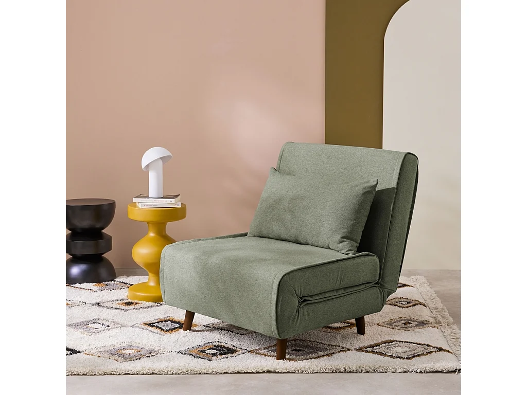 Poltrona letto convertibile tessuto con piedi in legno 1 posto