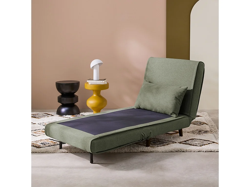 Poltrona letto convertibile tessuto con piedi in legno 1 posto