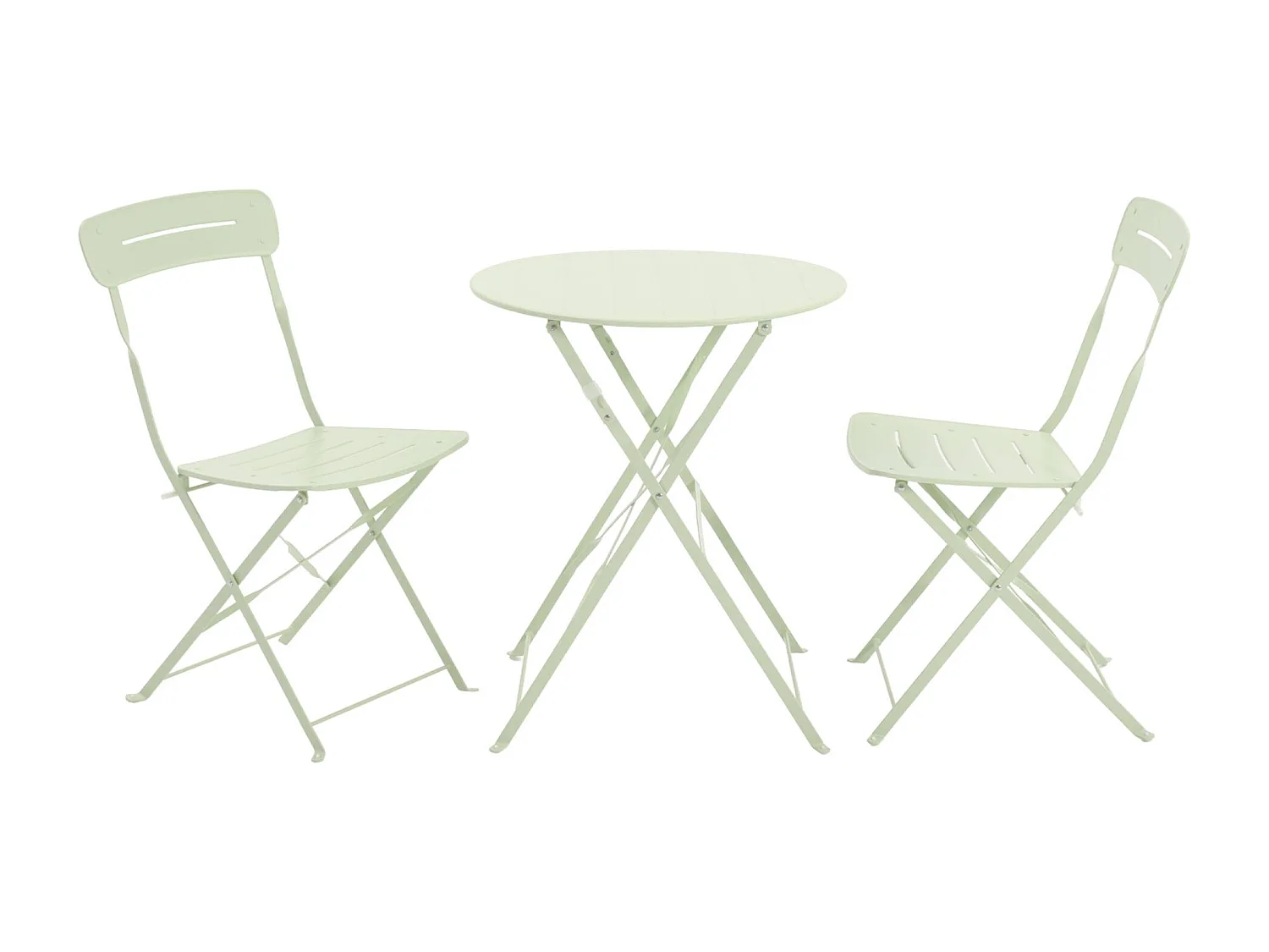 Table de jardin bistrot pliante ronde acier + 2 assises vert - Balconea
