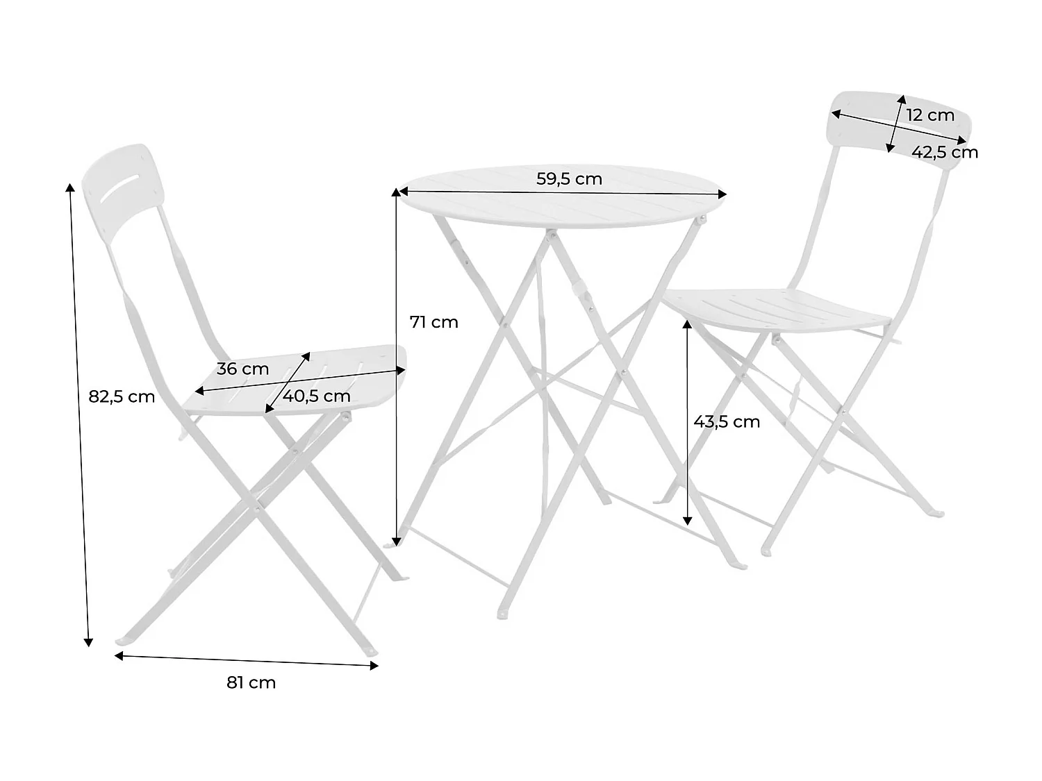 Table de jardin bistrot pliante ronde acier + 2 assises vert - Balconea