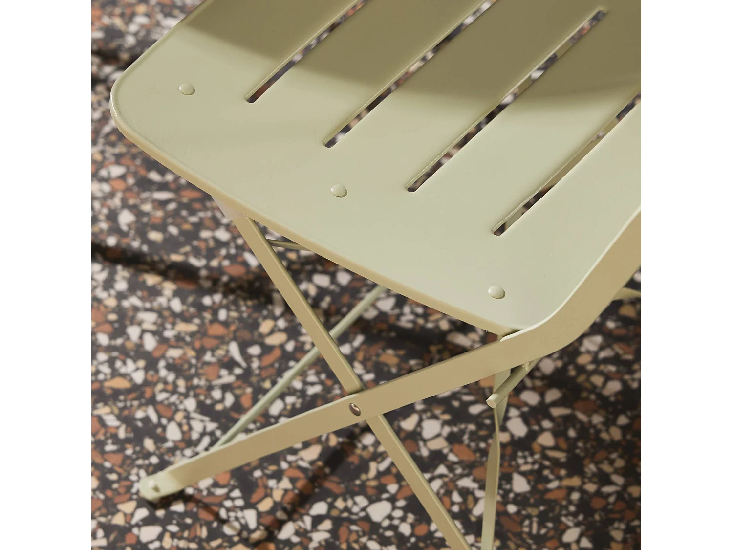 Table de jardin bistrot pliante ronde acier + 2 assises vert - Balconea