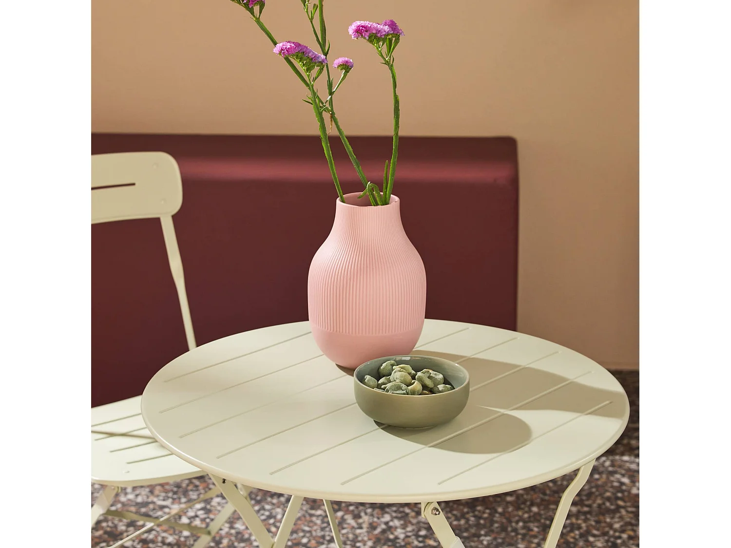 Table de jardin bistrot pliante ronde acier + 2 assises vert - Balconea