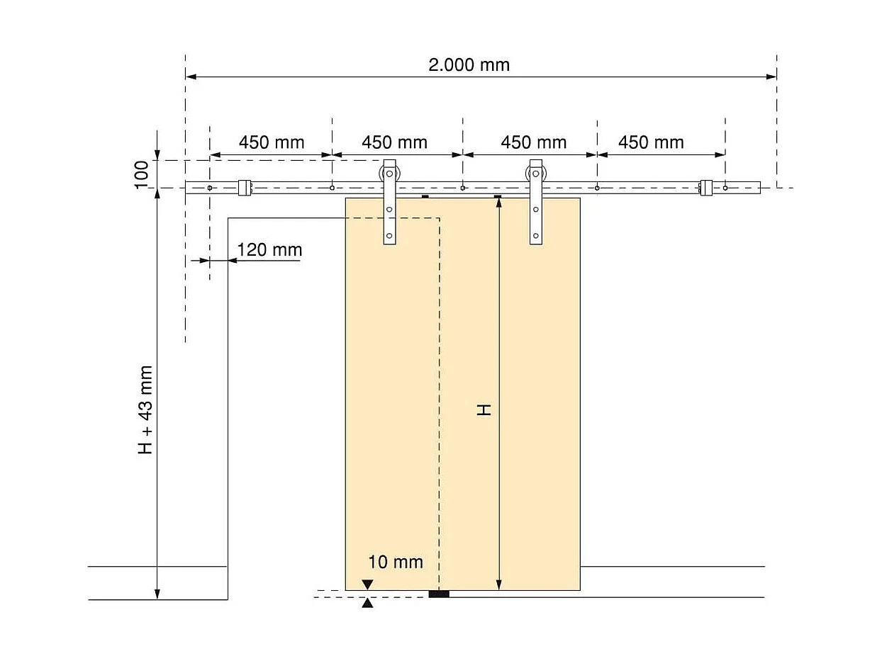 Kit de quincaillerie pour porte coulissante suspendue en bois Barn Sans fermeture amortie