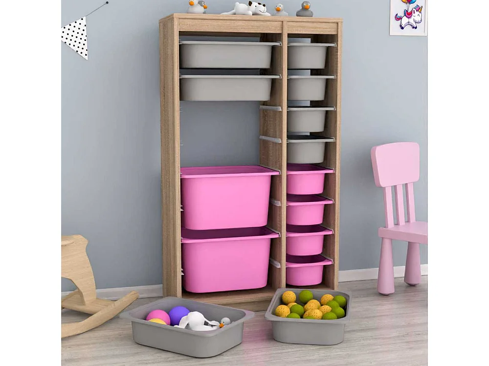 Meuble de rangement 14 tiroirs Montana Sonomo, gris et rose